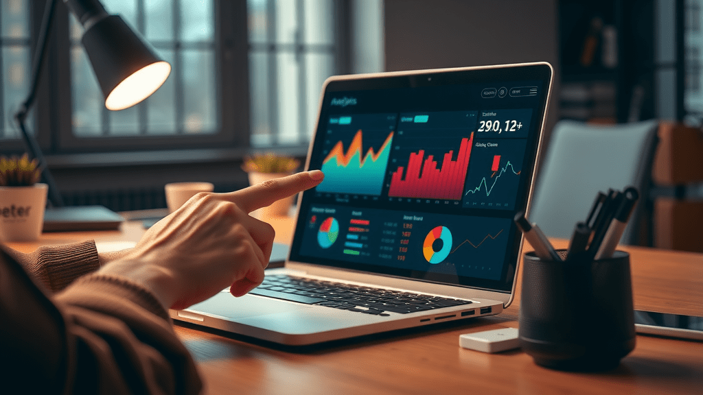 Laptop analytics dashboard showing clicks and conversion metrics