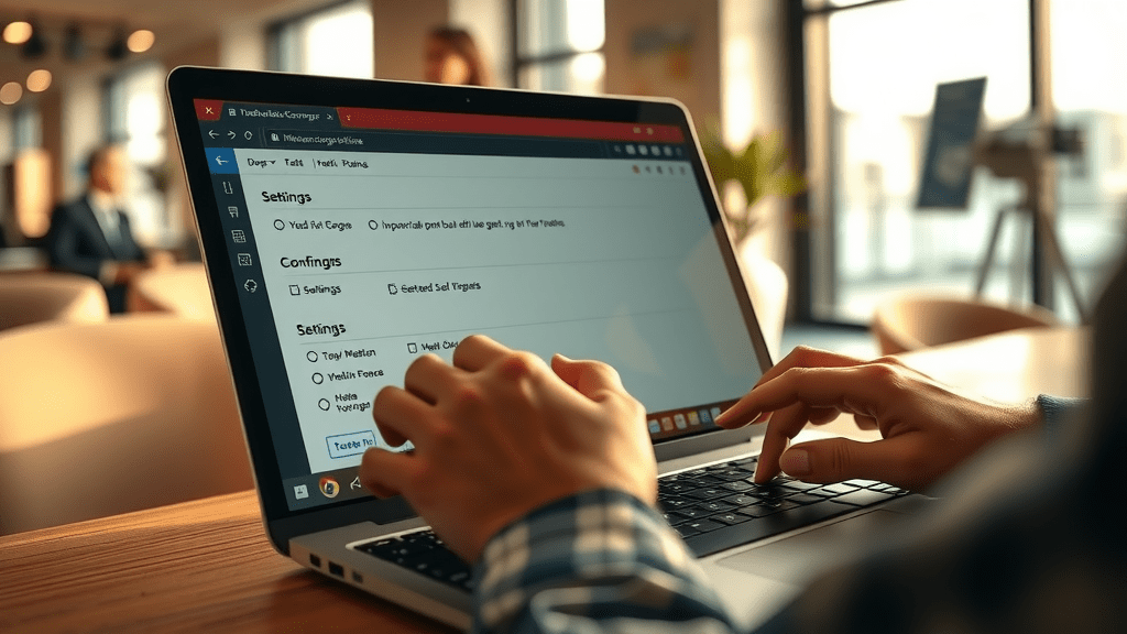 Hands on laptop configuring Facebook account settings