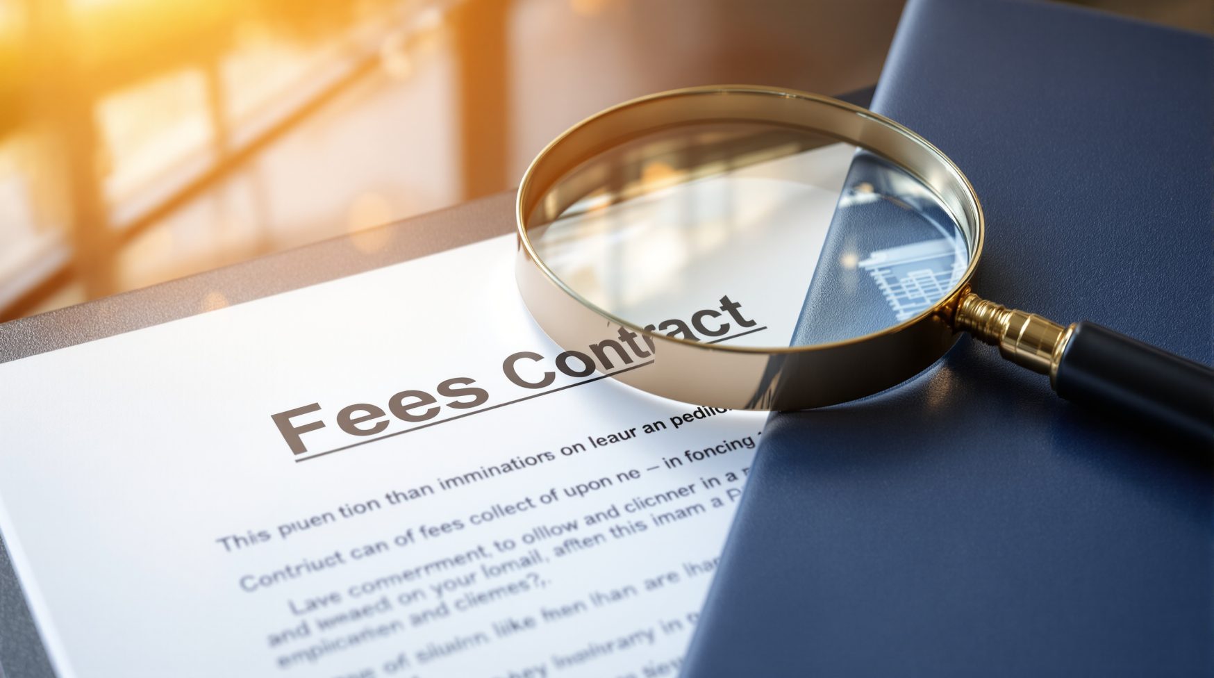 Close-up of contract fees section under magnifying glass