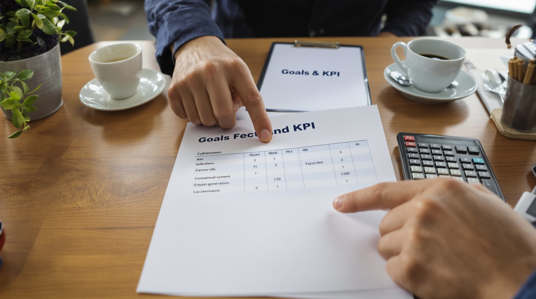 Over-the-shoulder view of KPI worksheet and calculator