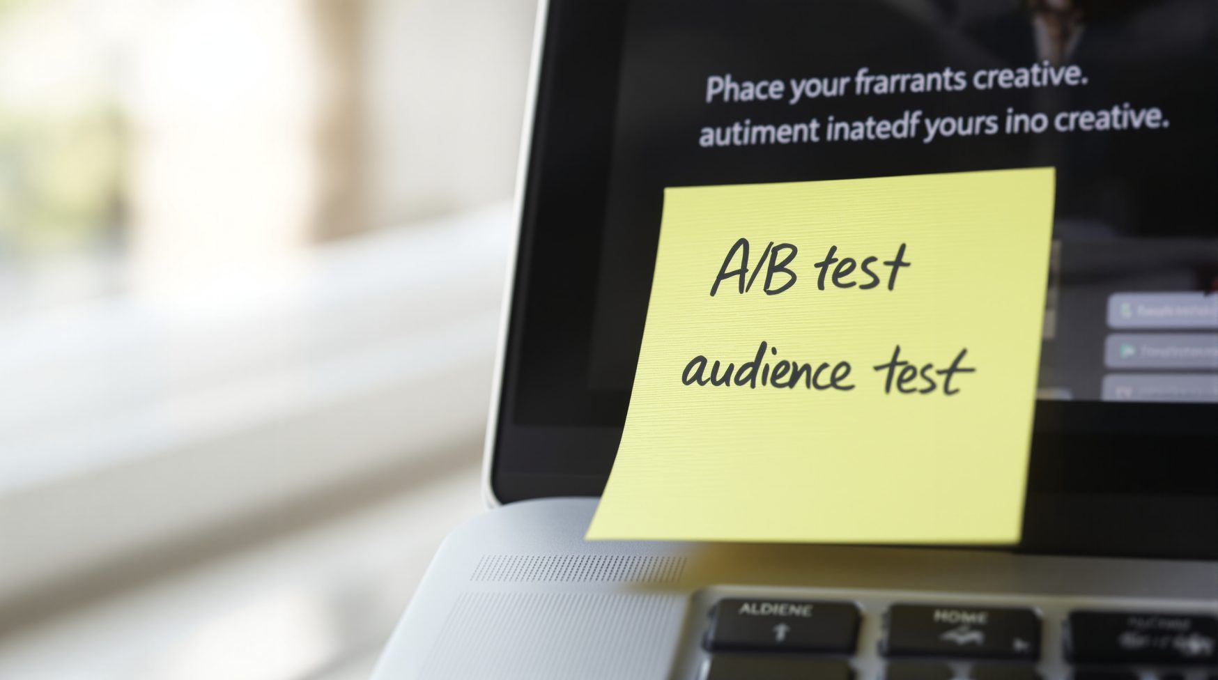 Macro close-up of Facebook Ads creative A/B test on screen