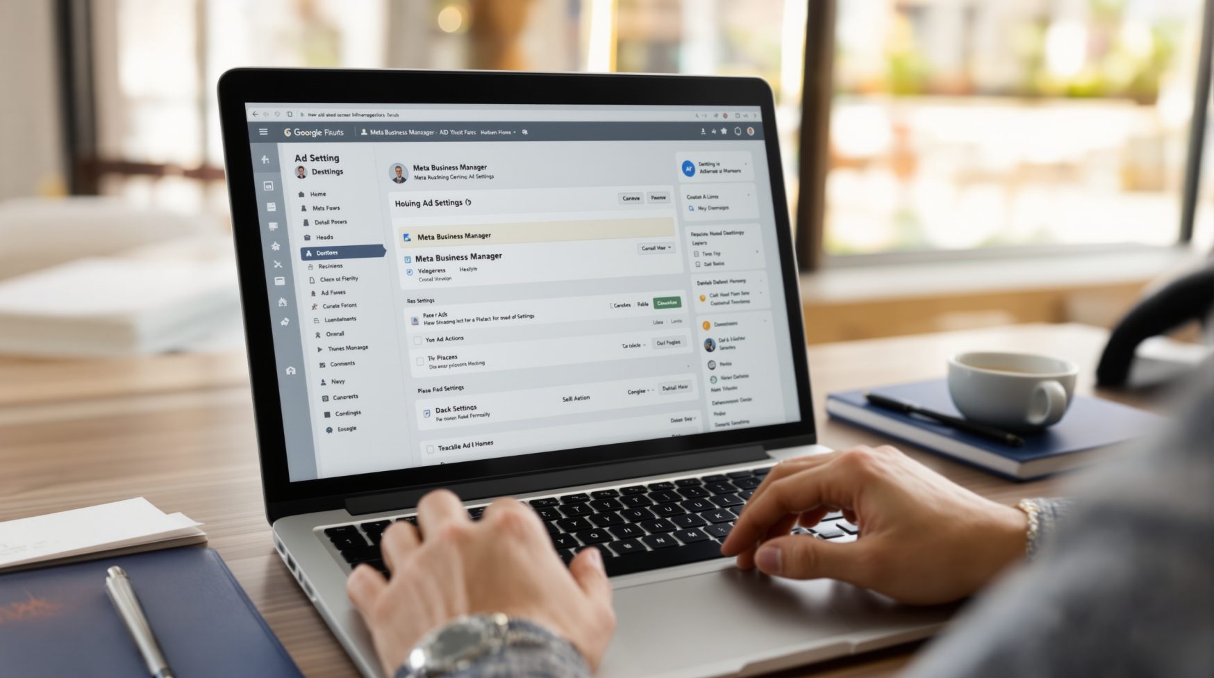 Laptop showing Meta Business Manager housing settings