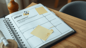 Visualize a professional campaign planning moment for affiliate marketing on Facebook