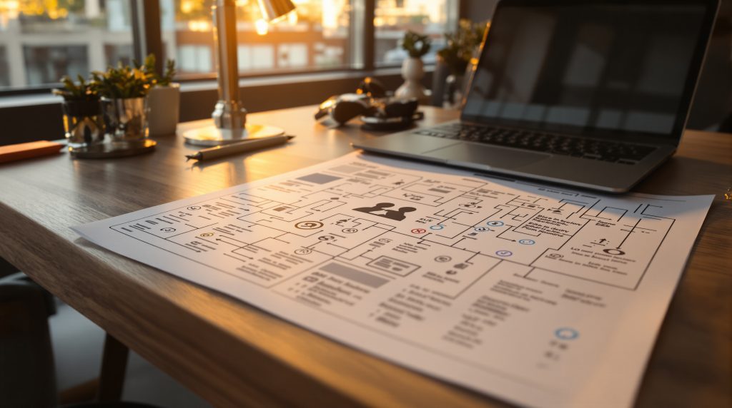 Set the mood: planning phase with sitemap and wireframe to represent early SEO-design integration