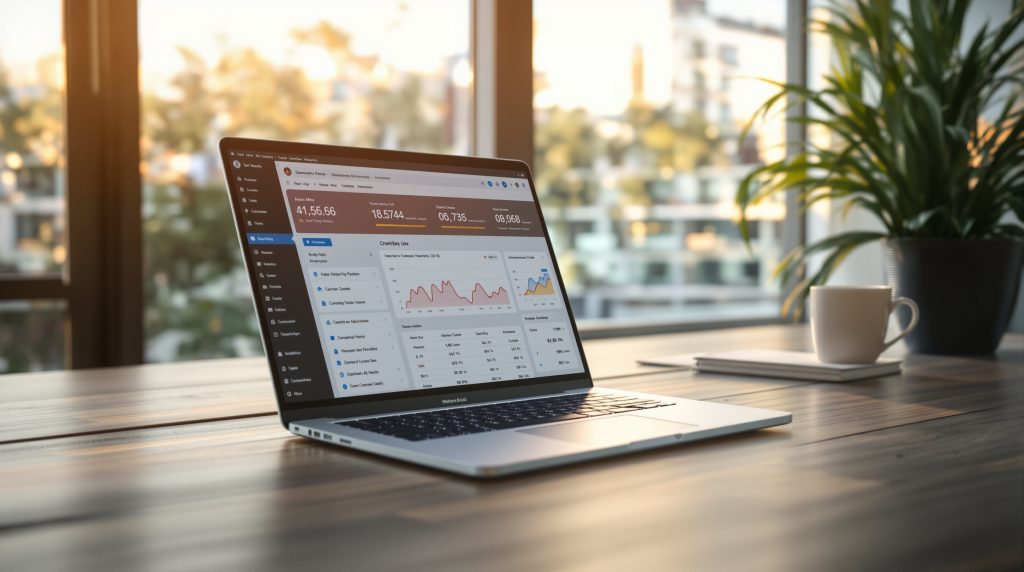 Set the mood: active, modern SEO work environment and data-driven focus.