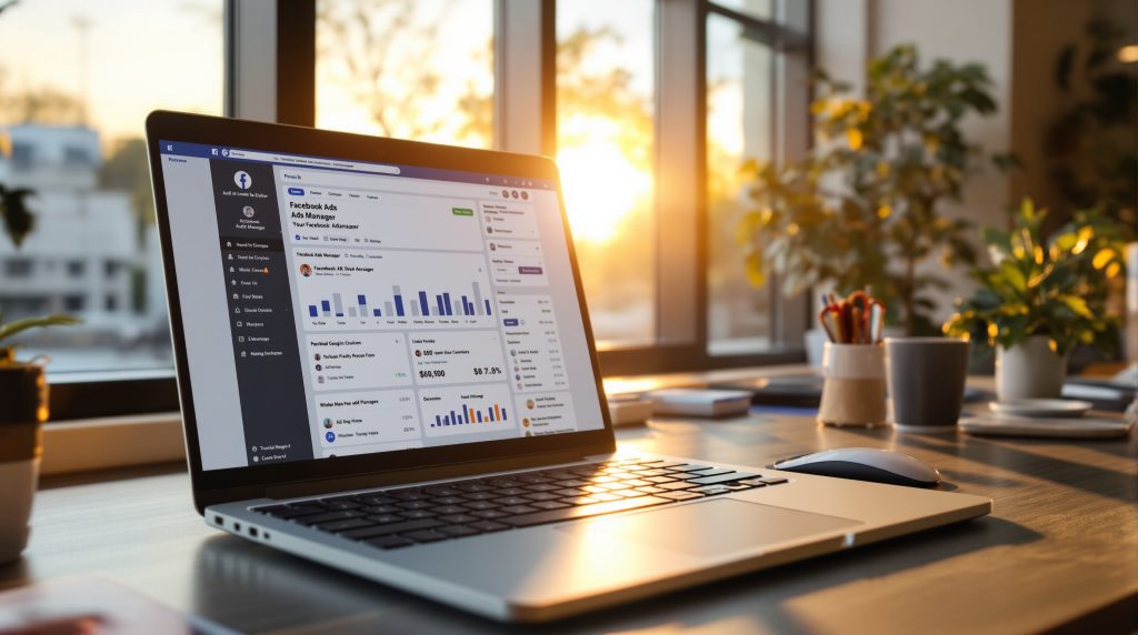 Set the article's practical, professional tone and show the working environment for Facebook PPC management.