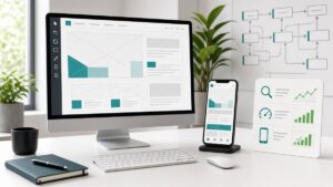 SEO-first website redesign on desktop and mobile with sitemap and traffic growth